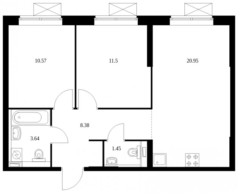 2-комнатная квартира с полной отделкой, 56.49 м2, 31 этаж, сдача 2 квартал 2023 г., ЖК Новохохловская 15, корпус 2 - объявление 1558521 - фото №1