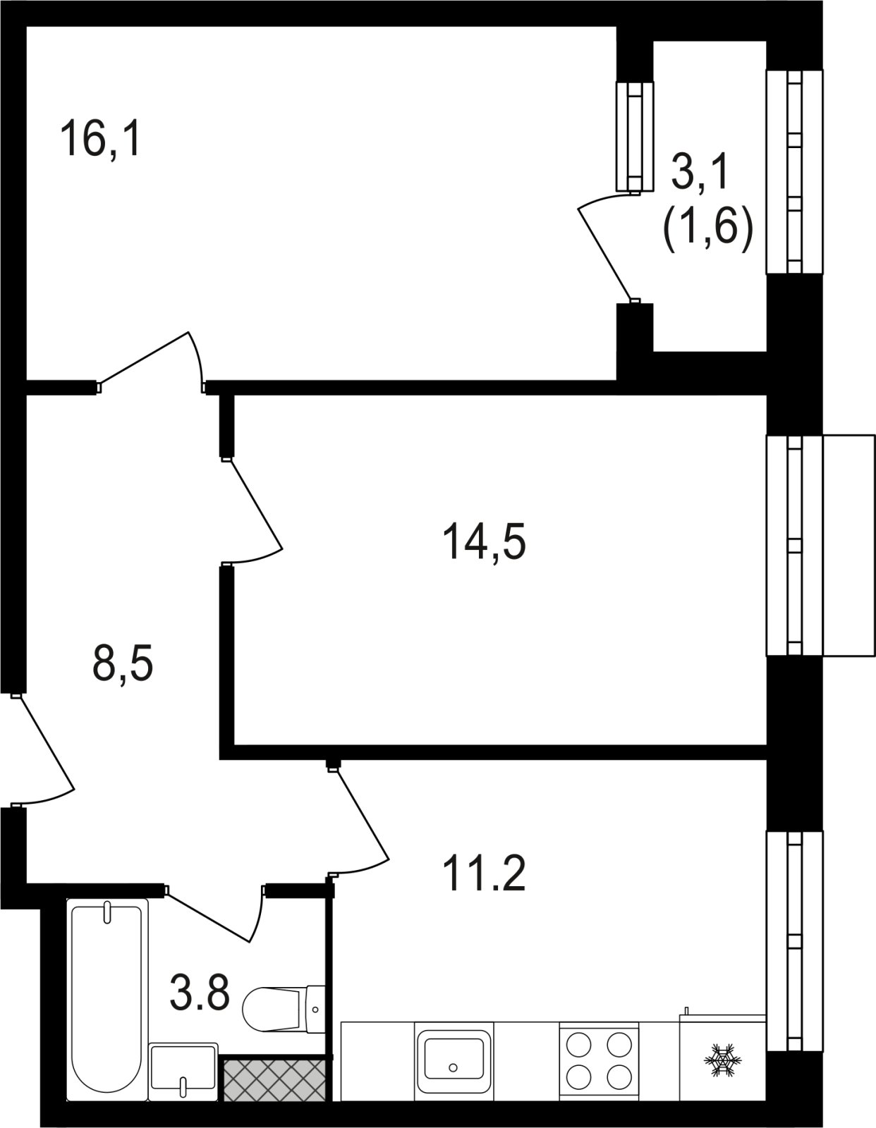 2-комнатная квартира без отделки, 56 м2, 9 этаж, сдача 3 квартал 2024 г., ЖК Михалковский, корпус 3 - объявление 2390050 - фото №1