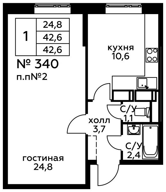 1-комнатная квартира с полной отделкой, 42.6 м2, 2 этаж, сдача 2 квартал 2022 г., ЖК Новоград Павлино, корпус 20 - объявление 1250122 - фото №1