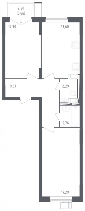 2-комнатная квартира с полной отделкой, 59.17 м2, 3 этаж, сдача 3 квартал 2023 г., ЖК Томилино Парк, корпус 4.1 - объявление 1947853 - фото №1