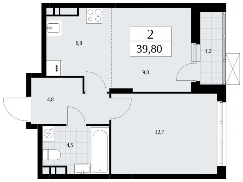 2-комнатная квартира (евро) без отделки, 39.8 м2, 8 этаж, сдача 4 квартал 2024 г., ЖК Скандинавия, корпус 35.2.2 - объявление 1841160 - фото №1