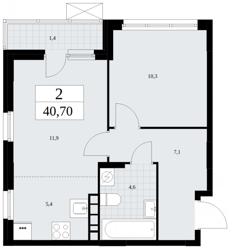 2-комнатная квартира (евро) без отделки, 40.7 м2, 8 этаж, сдача 4 квартал 2024 г., ЖК Скандинавия, корпус 35.2.3 - объявление 1841247 - фото №1