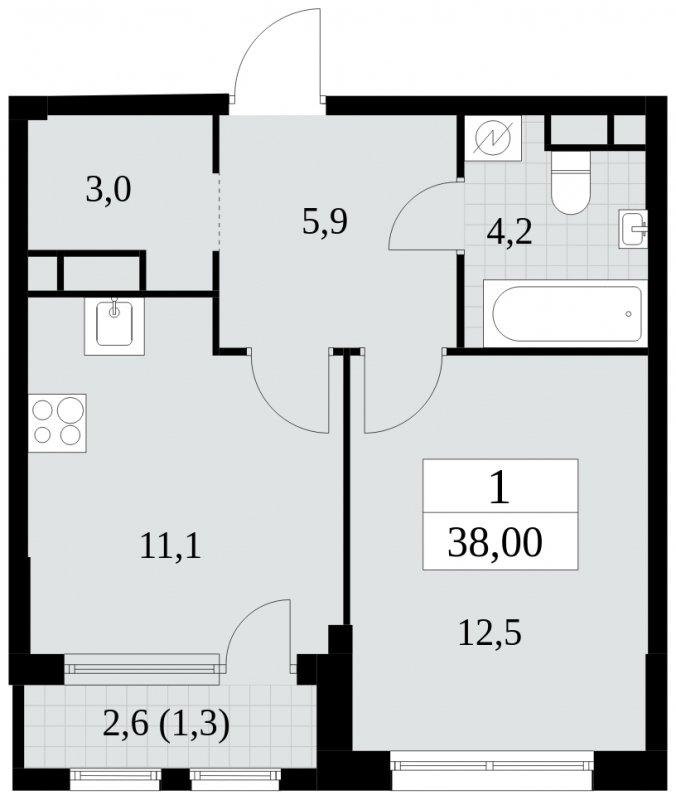 1-комнатная квартира с частичной отделкой, 38 м2, 11 этаж, сдача 2 квартал 2025 г., ЖК Южные сады, корпус 2.1 - объявление 1759982 - фото №1