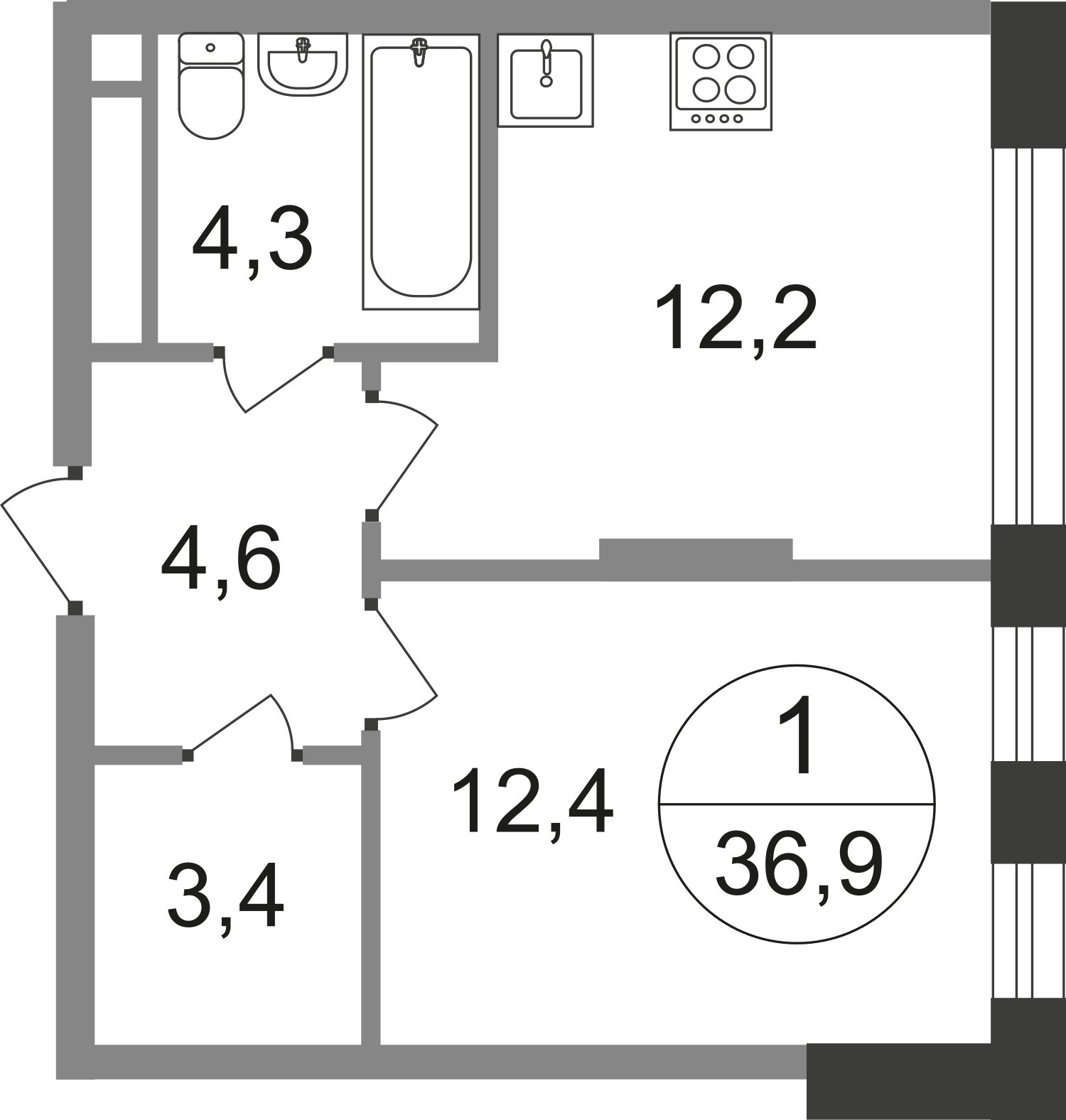 1-комнатная квартира без отделки, 36.9 м2, 5 этаж, сдача 1 квартал 2025 г., ЖК город-парк Переделкино Ближнее, корпус 17-1 - объявление 2347188 - фото №1