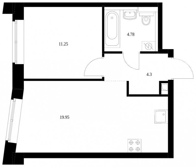 1-комнатная квартира без отделки, 40.28 м2, 14 этаж, сдача 4 квартал 2022 г., ЖК Green Park, корпус 7 - объявление 1333185 - фото №1