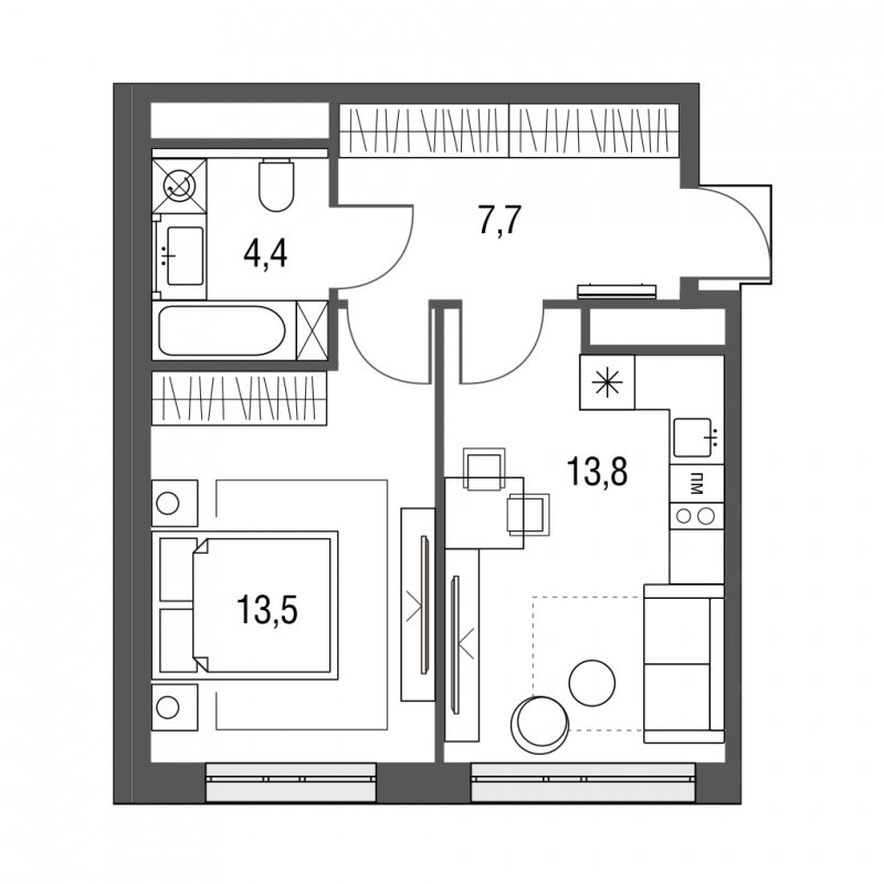1-комнатная квартира без отделки, 39.4 м2, 8 этаж, сдача 1 квартал 2024 г., ЖК Сиреневый Парк, корпус 31 - объявление 1617411 - фото №1