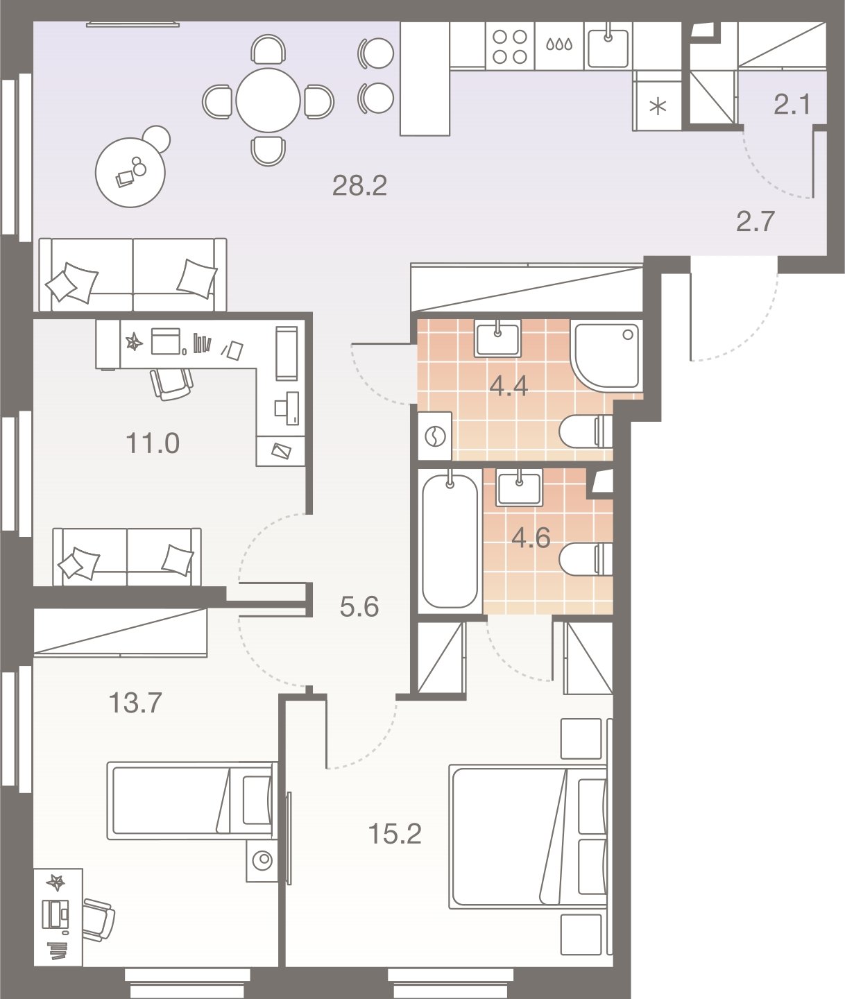 4-комнатная квартира без отделки, 87.3 м2, 32 этаж, сдача 1 квартал 2026 г., ЖК Twelve, корпус 1 - объявление 2372486 - фото №1