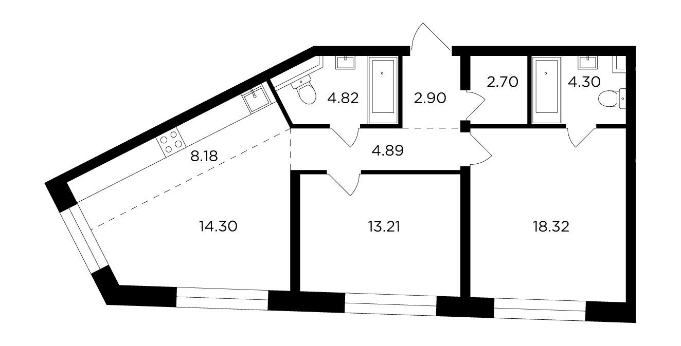 3-комнатная квартира с частичной отделкой, 73.62 м2, 7 этаж, дом сдан, ЖК FORIVER, корпус 8 - объявление 2371314 - фото №1