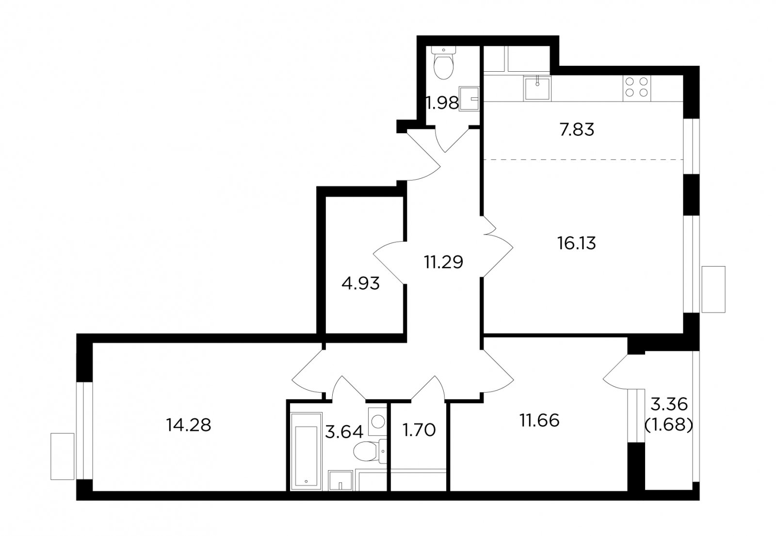 3-комнатная квартира без отделки, 75.12 м2, 7 этаж, дом сдан, ЖК VESNA, корпус 2 - объявление 2007521 - фото №1