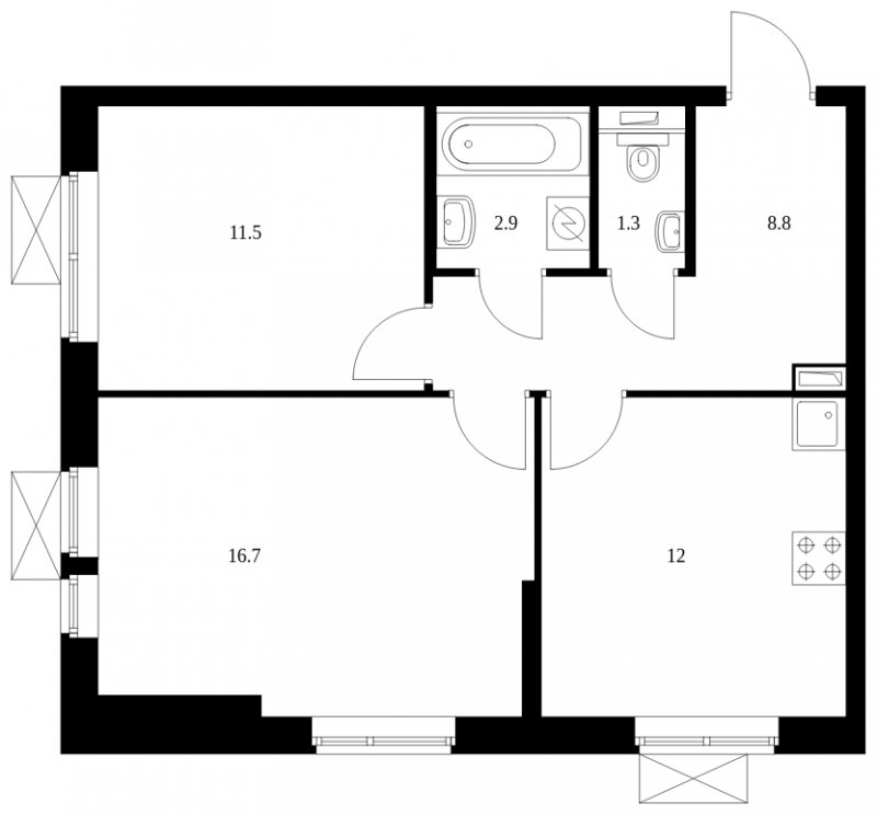 2-комнатная квартира с полной отделкой, 53.2 м2, 4 этаж, сдача 4 квартал 2023 г., ЖК Второй Нагатинский, корпус 4 - объявление 1556019 - фото №1