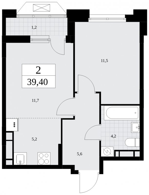 2-комнатная квартира (евро) без отделки, 39.4 м2, 15 этаж, сдача 4 квартал 2024 г., ЖК Бунинские кварталы, корпус 1.3 - объявление 1834827 - фото №1