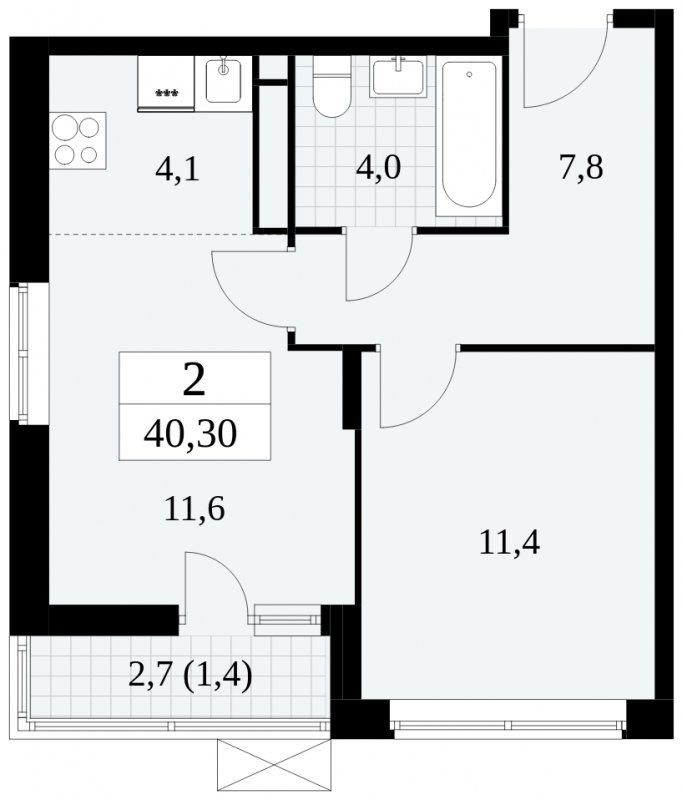 2-комнатная квартира (евро) с полной отделкой, 40.3 м2, 11 этаж, сдача 3 квартал 2024 г., ЖК Прокшино, корпус 6.4 - объявление 1663142 - фото №1