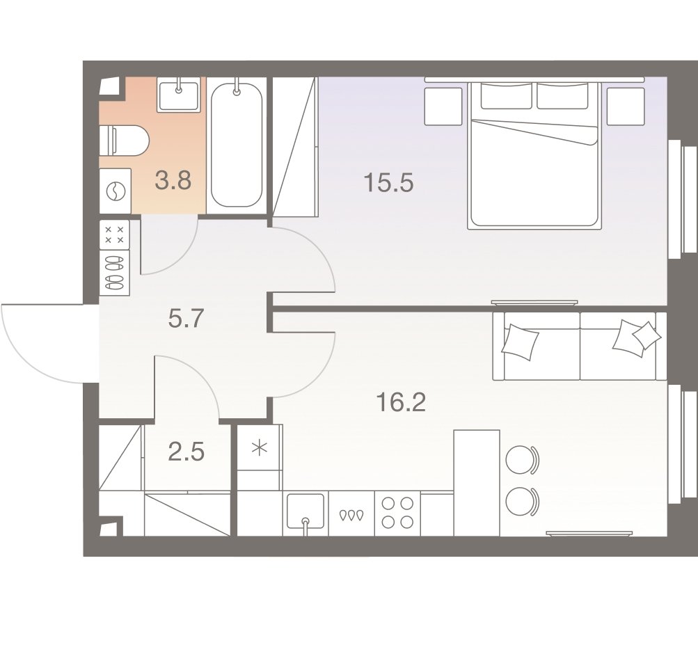 2-комнатная квартира без отделки, 43.7 м2, 21 этаж, сдача 1 квартал 2026 г., ЖК Twelve, корпус 3 - объявление 2331914 - фото №1