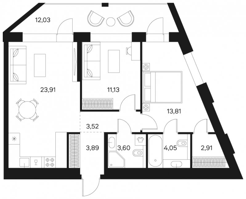 2-комнатная квартира без отделки, 72.84 м2, 4 этаж, сдача 4 квартал 2024 г., ЖК FØRST, корпус 2 - объявление 1942953 - фото №1