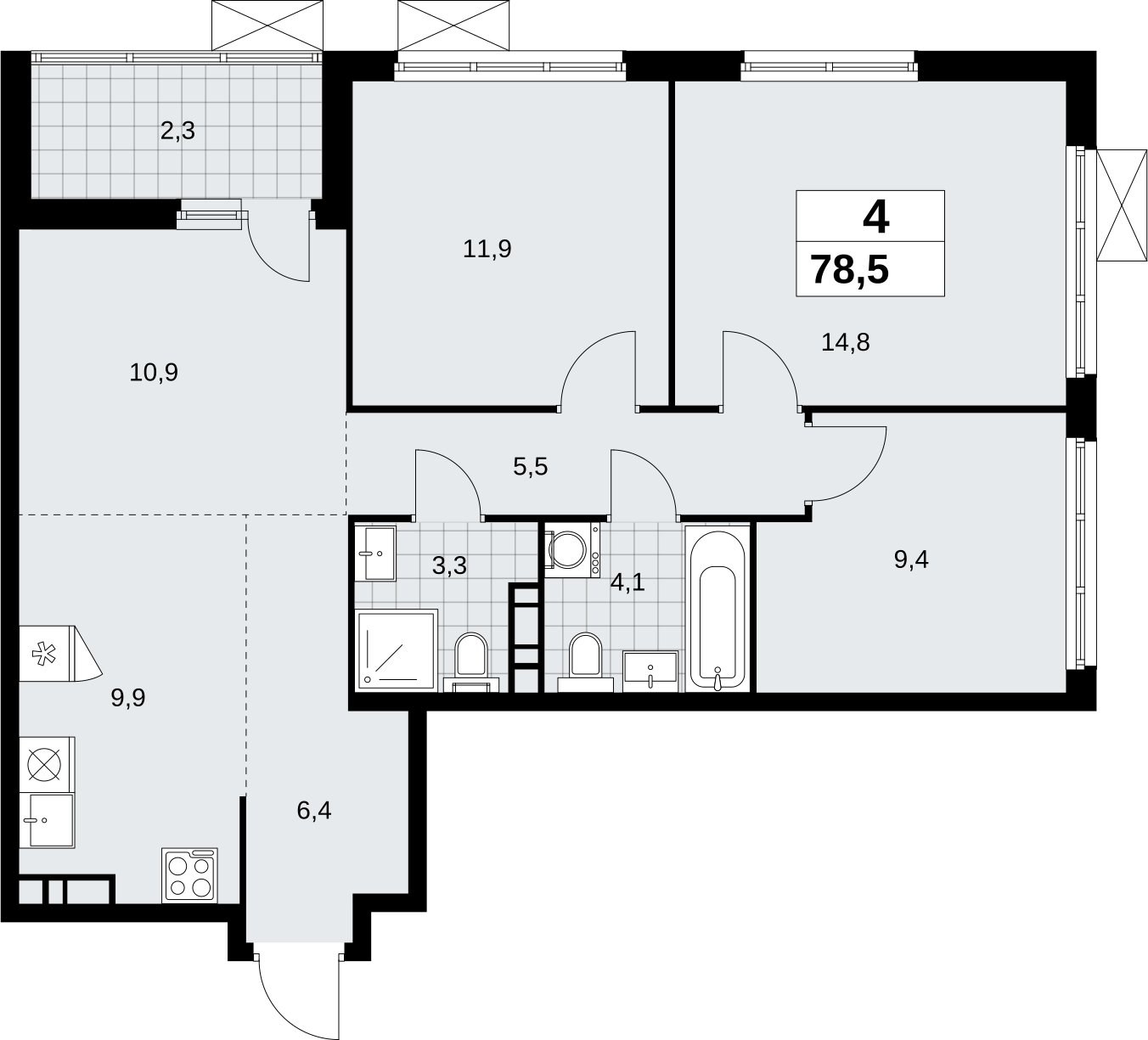 4-комнатная квартира (евро) без отделки, 78.5 м2, 5 этаж, сдача 4 квартал 2026 г., ЖК Скандинавия, корпус 2.18.1.2 - объявление 2350650 - фото №1