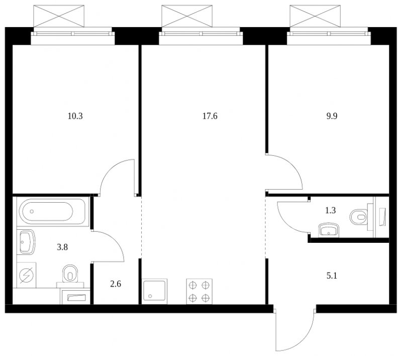2-комнатная квартира с полной отделкой, 50.6 м2, 13 этаж, сдача 3 квартал 2023 г., ЖК Кольская 8, корпус 1 - объявление 1686726 - фото №1