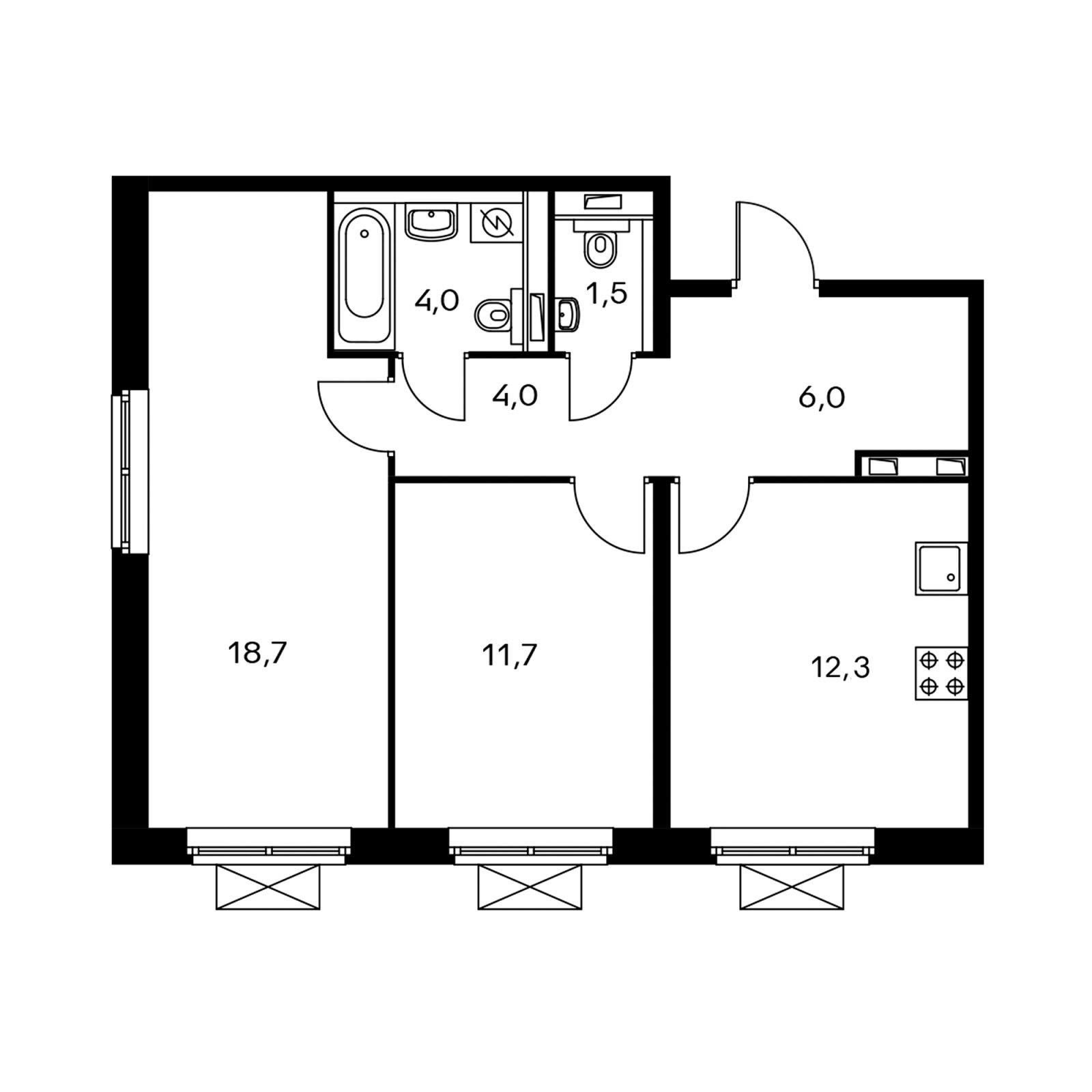 2-комнатная квартира с полной отделкой, 57 м2, 4 этаж, дом сдан, ЖК Мякинино парк, корпус 1.2 - объявление 2367805 - фото №1