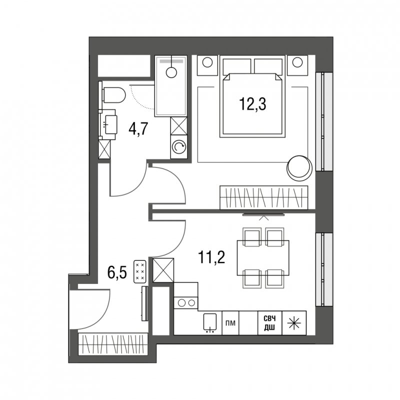1-комнатная квартира без отделки, 34.7 м2, 9 этаж, сдача 1 квартал 2024 г., ЖК Сиреневый Парк, корпус 31 - объявление 1564363 - фото №1