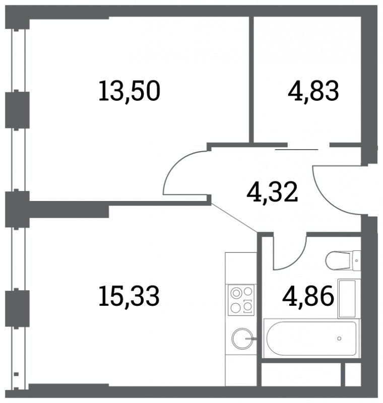 1-комнатная квартира без отделки, 40.99 м2, 23 этаж, дом сдан, ЖК Headliner, корпус 6 - объявление 2015908 - фото №1
