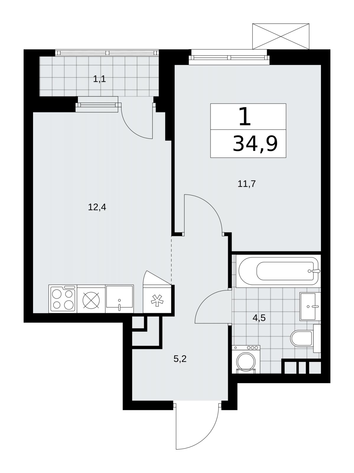 1-комнатная квартира с частичной отделкой, 34.9 м2, 6 этаж, сдача 1 квартал 2026 г., ЖК Прокшино, корпус 11.1.1 - объявление 2257080 - фото №1