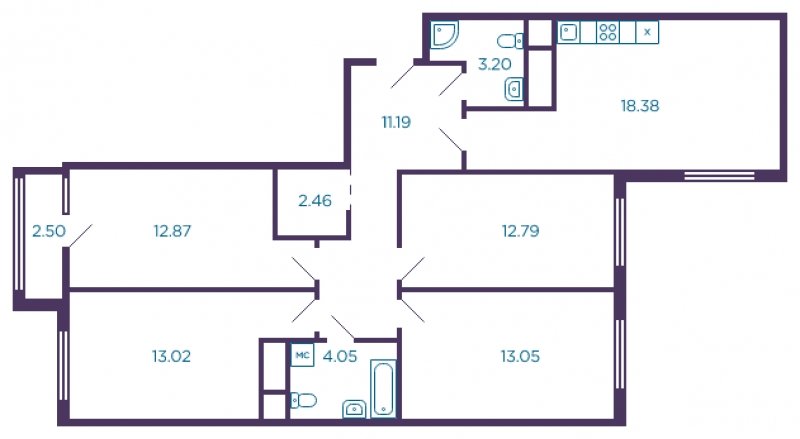 4-комнатная квартира с полной отделкой, 92.26 м2, 7 этаж, дом сдан, ЖК Миниполис Дивное, корпус 1 - объявление 1806099 - фото №1
