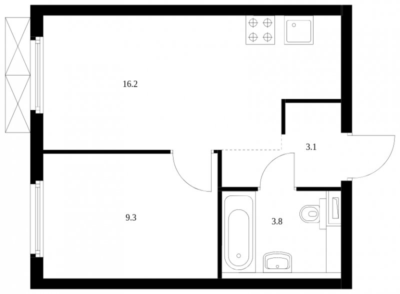 1-комнатная квартира с полной отделкой, 32.4 м2, 31 этаж, сдача 3 квартал 2024 г., ЖК Руставели 14, корпус 2.3 - объявление 1679659 - фото №1