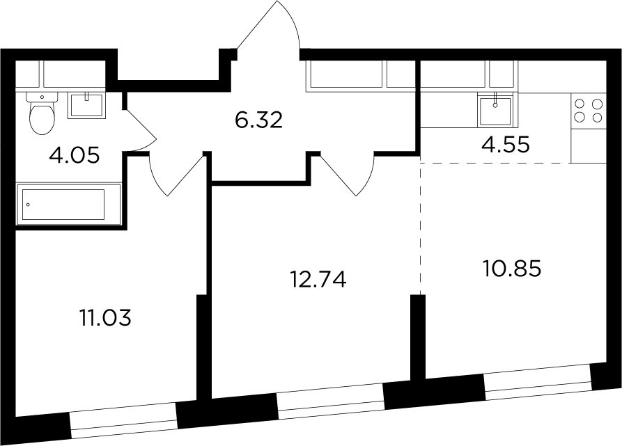 3-комнатная квартира без отделки, 49.54 м2, 27 этаж, дом сдан, ЖК КутузовGRAD 2, корпус 5 - объявление 2007649 - фото №1