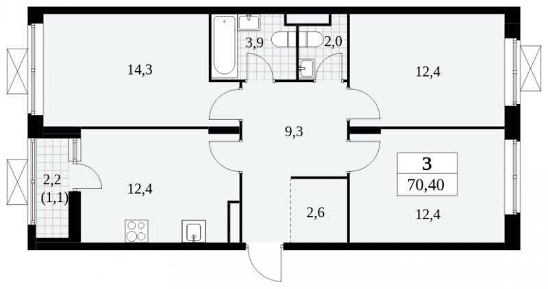 3-комнатная квартира с полной отделкой, 70.4 м2, 8 этаж, сдача 3 квартал 2024 г., ЖК Прокшино, корпус 6.4 - объявление 1663090 - фото №1