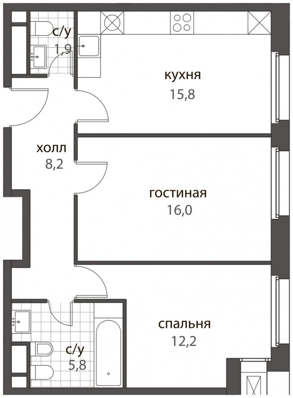 2-комнатная квартира без отделки, 59.9 м2, 7 этаж, дом сдан, ЖК HomeCity, корпус 2 - объявление 1638632 - фото №1
