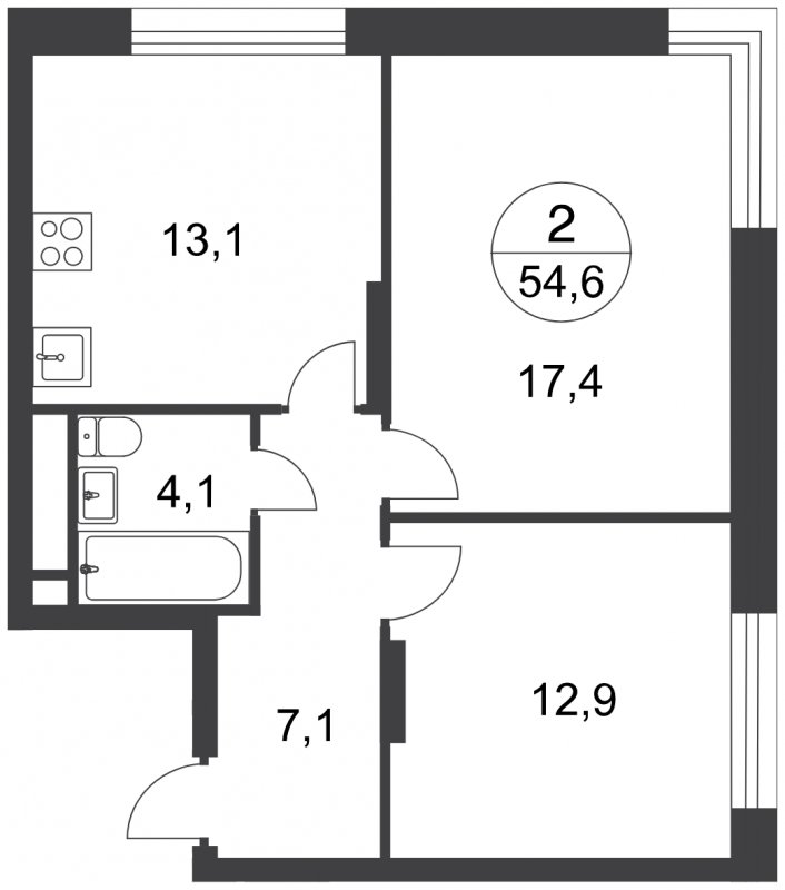 2-комнатная квартира с полной отделкой, 54.6 м2, 17 этаж, сдача 3 квартал 2025 г., ЖК город-парк Переделкино Ближнее, корпус 17-3 - объявление 1822333 - фото №1