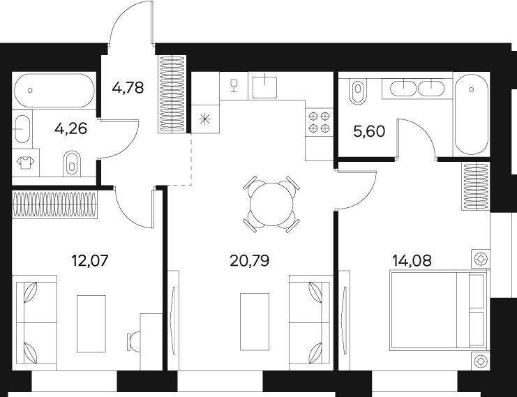 2-комнатная квартира без отделки, 61.58 м2, 9 этаж, сдача 4 квартал 2024 г., ЖК FØRST, корпус 2 - объявление 1974563 - фото №1