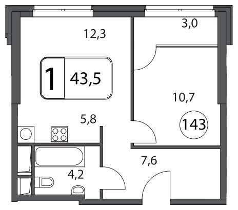 1-комнатная квартира без отделки, 43.5 м2, 3 этаж, дом сдан, ЖК Апарт-Комплекс Волга, корпус 1 - объявление 1569091 - фото №1