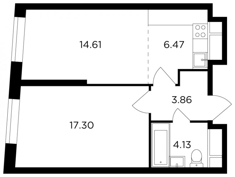 2-комнатная квартира без отделки, 46.37 м2, 28 этаж, дом сдан, ЖК КутузовGRAD 2, корпус 6 - объявление 1806036 - фото №1
