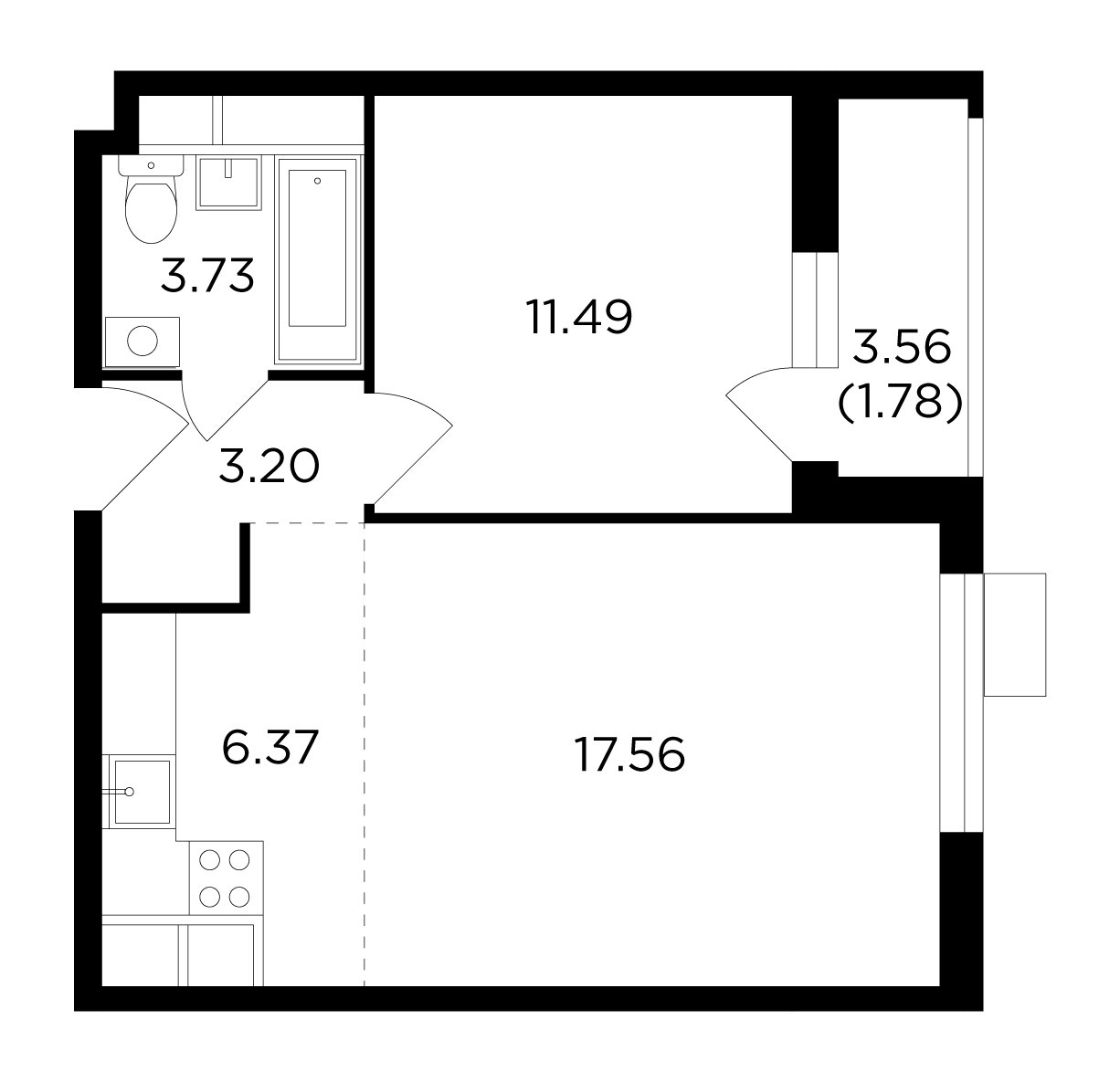 2-комнатная квартира без отделки, 44.13 м2, 6 этаж, дом сдан, ЖК VESNA, корпус 3 - объявление 2259457 - фото №1