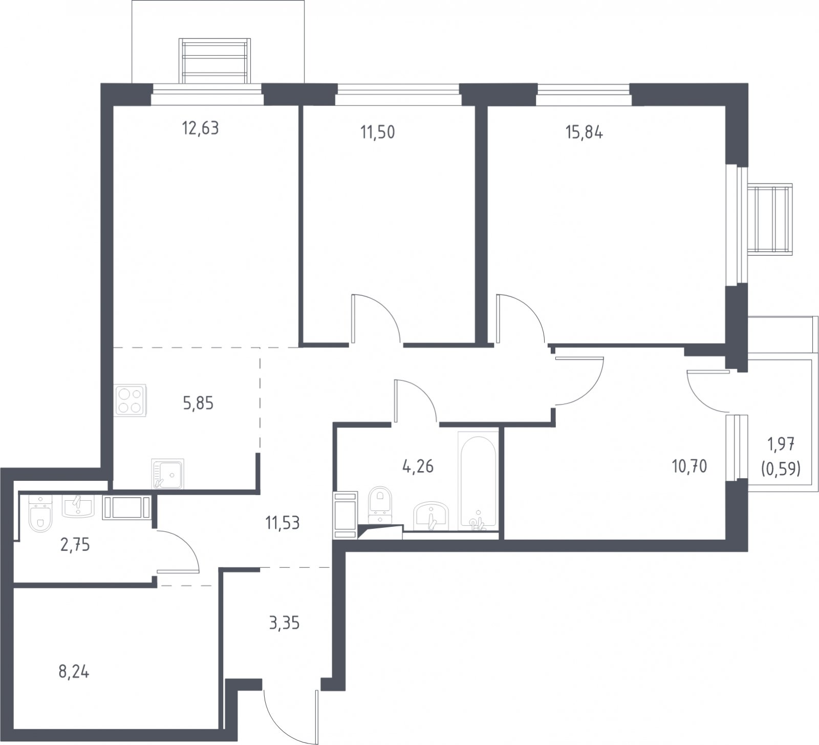 4-комнатная квартира с полной отделкой, 87.24 м2, 13 этаж, дом сдан, ЖК Пригород Лесное, корпус 6 - объявление 2006580 - фото №1