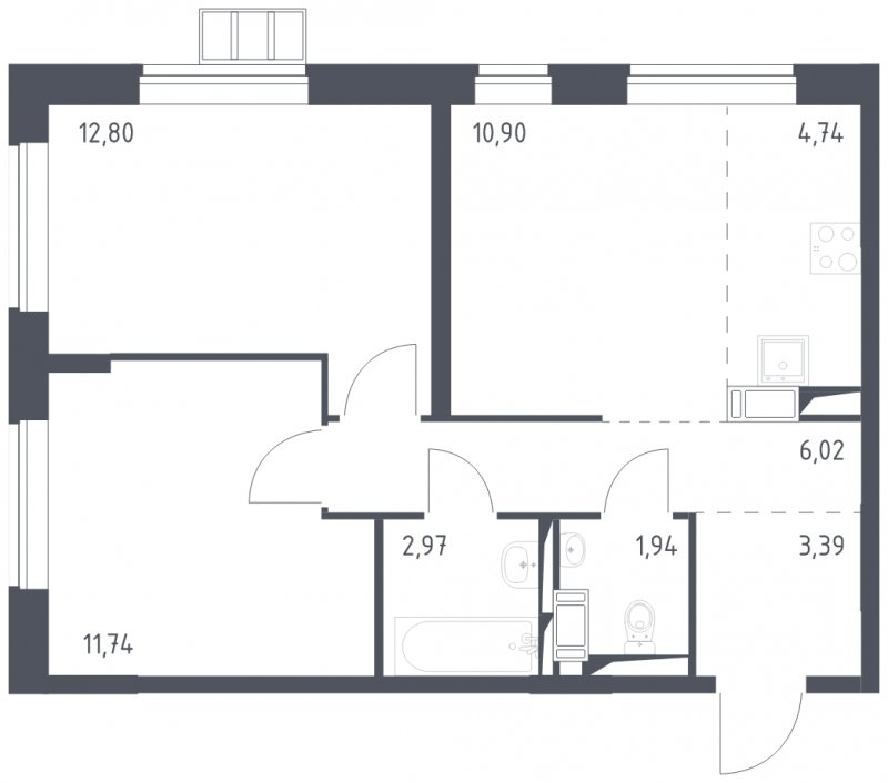 3-комнатная квартира (евро) с полной отделкой, 54.5 м2, 8 этаж, сдача 1 квартал 2025 г., ЖК Алхимово, корпус 10 - объявление 1994298 - фото №1