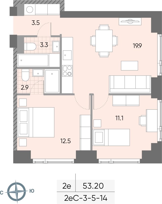 2-комнатная квартира 53.2 м2, 7 этаж, сдача 2 квартал 2026 г., ЖК WAVE, корпус 1 - объявление 2253915 - фото №1
