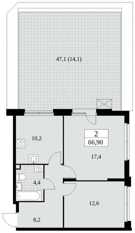 2-комнатная квартира без отделки, 66.9 м2, 2 этаж, сдача 1 квартал 2025 г., ЖК Скандинавия, корпус 2.27.2 - объявление 1840314 - фото №1