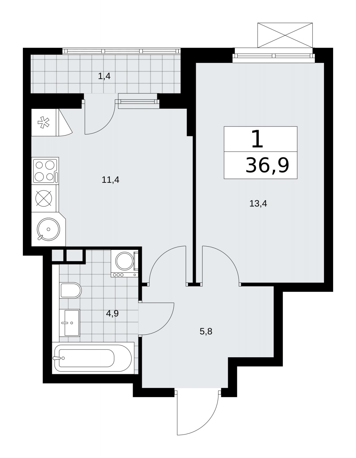 1-комнатная квартира без отделки, 36.9 м2, 2 этаж, сдача 1 квартал 2026 г., ЖК Прокшино, корпус 11.2.1 - объявление 2269985 - фото №1