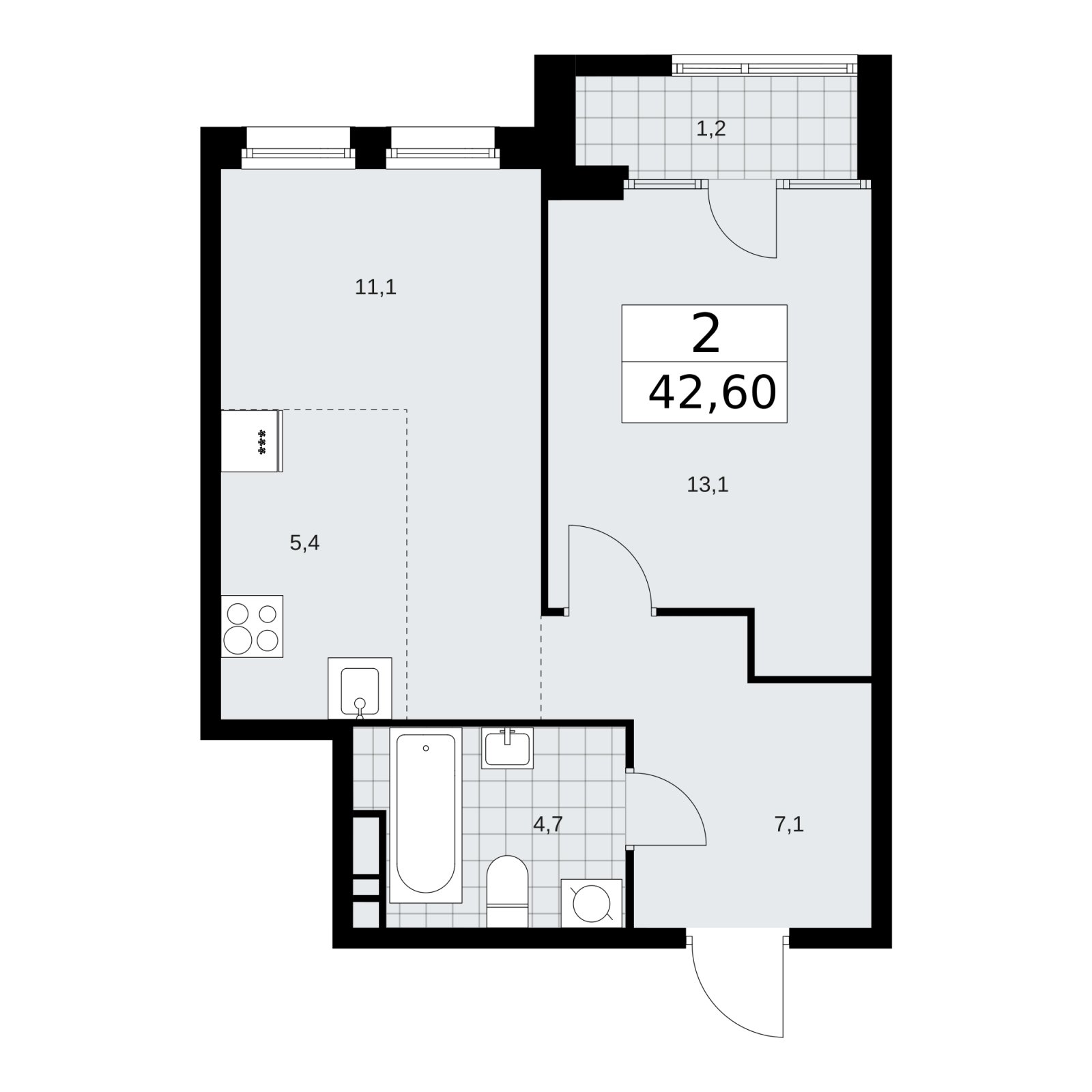 2-комнатная квартира (евро) с частичной отделкой, 42.6 м2, 10 этаж, сдача 1 квартал 2026 г., ЖК Дом на Зорге, корпус 25 - объявление 2221209 - фото №1