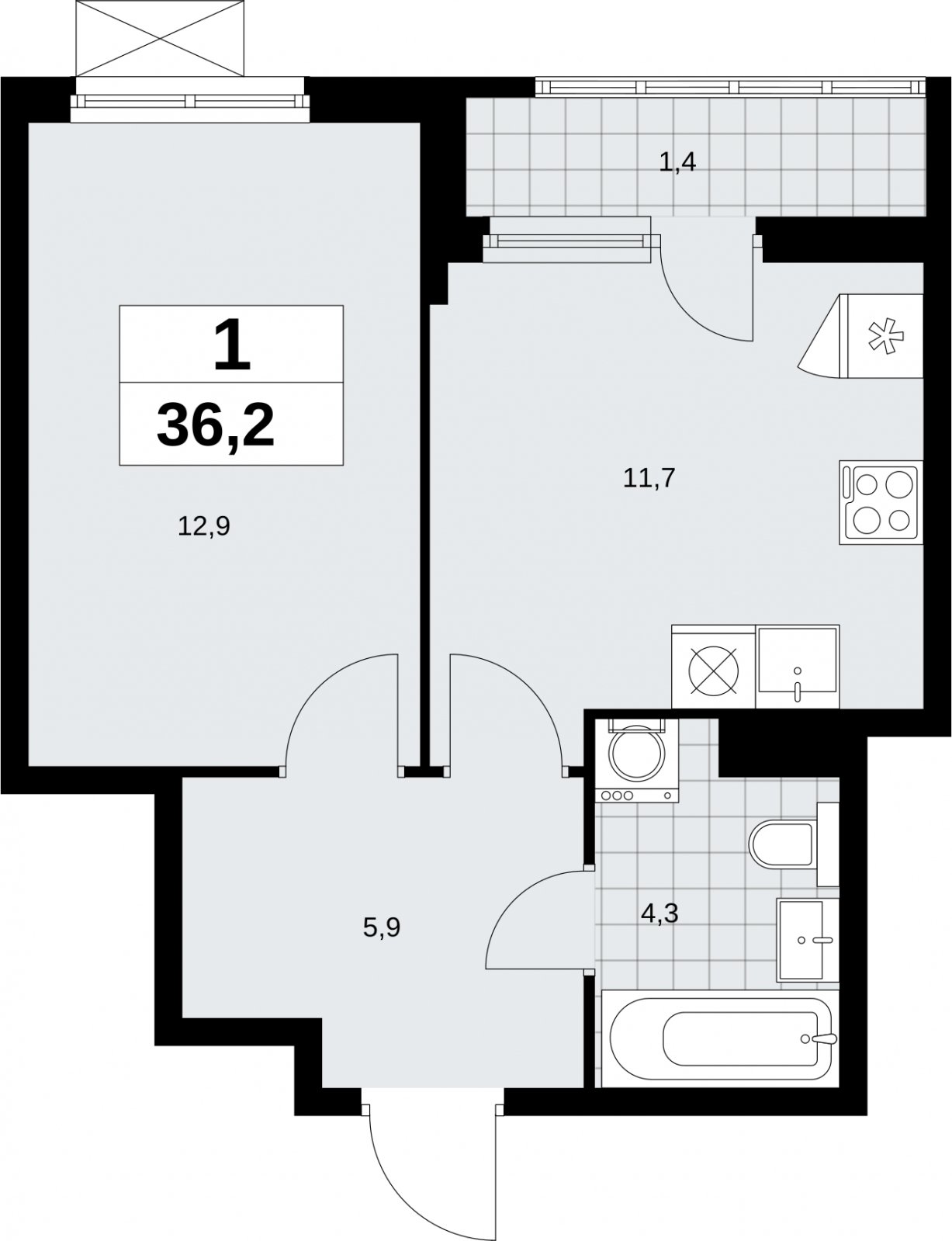 1-комнатная квартира без отделки, 36.2 м2, 4 этаж, сдача 2 квартал 2026 г., ЖК Дзен-кварталы, корпус 6.1.1 - объявление 2326993 - фото №1