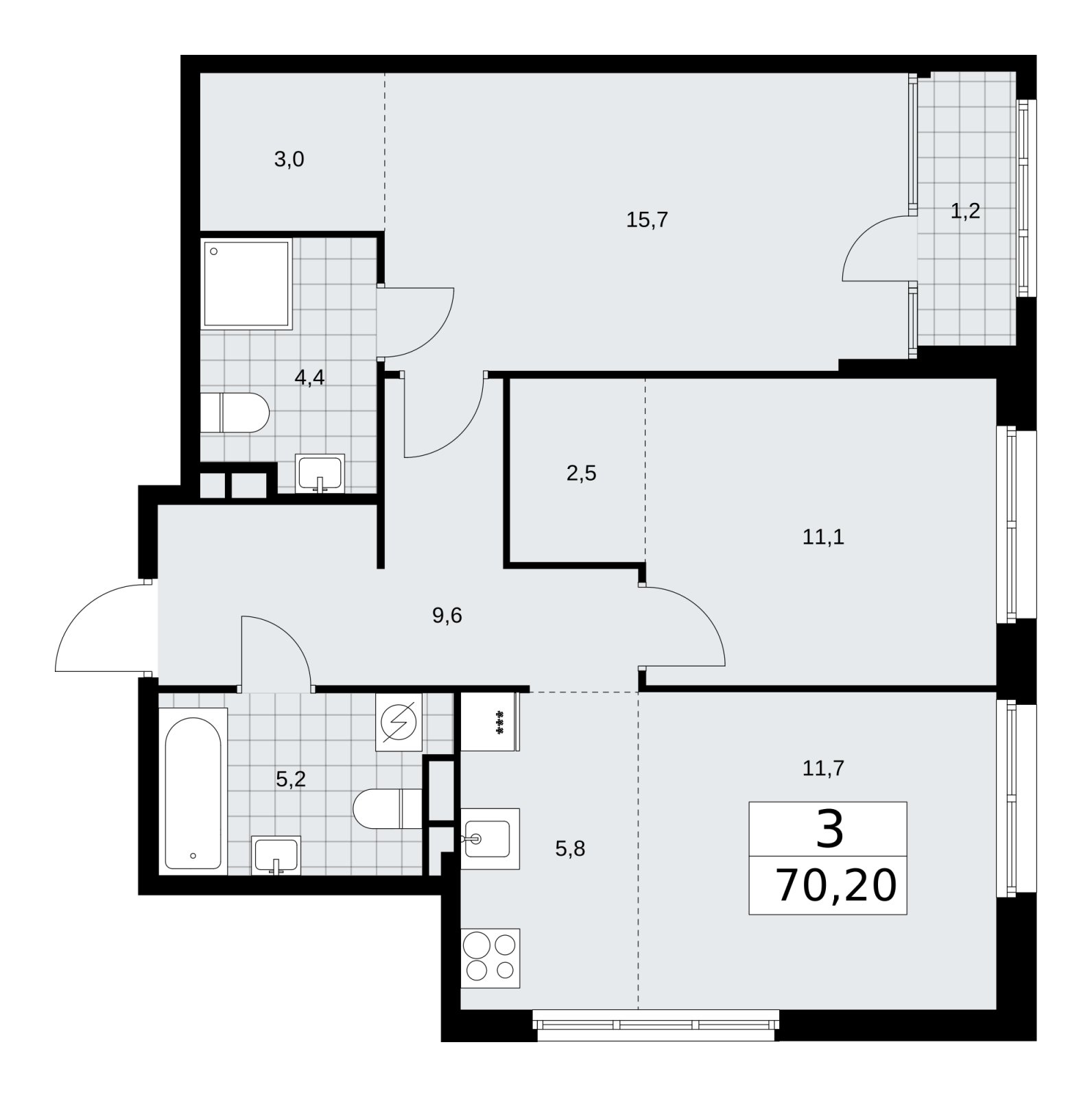 3-комнатная квартира (евро) с частичной отделкой, 70.2 м2, 3 этаж, сдача 1 квартал 2026 г., ЖК Дом на Зорге, корпус 25 - объявление 2220992 - фото №1