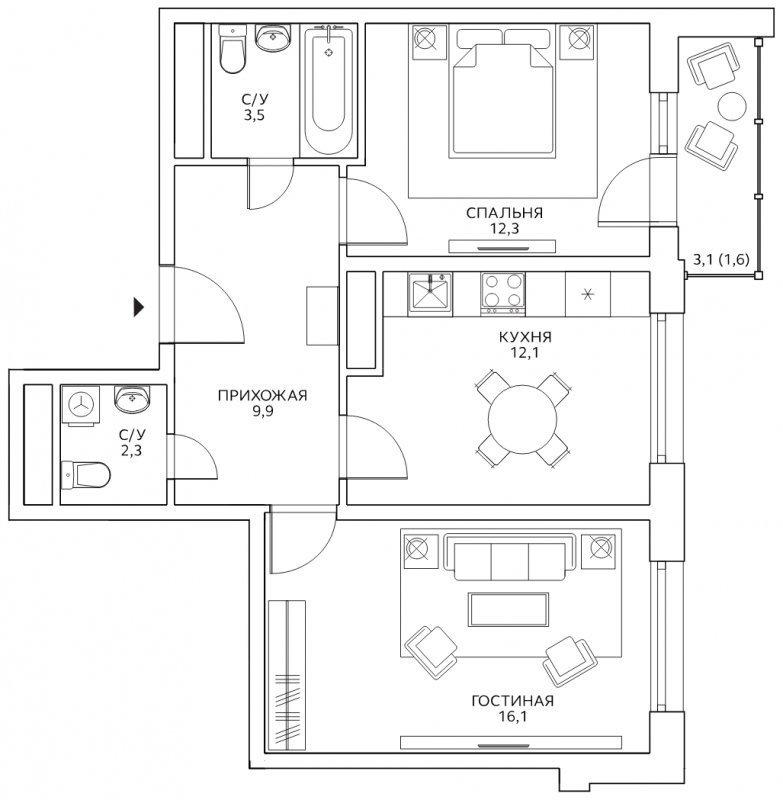 2-комнатная квартира с полной отделкой, 57.8 м2, 11 этаж, сдача 4 квартал 2022 г., ЖК Авиатика, корпус 5 - объявление 1853498 - фото №1