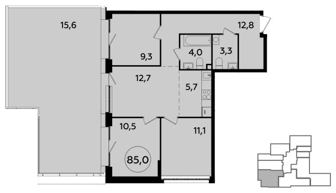4-комнатная квартира (евро) без отделки, 85 м2, 2 этаж, сдача 1 квартал 2024 г., ЖК Южные сады, корпус 1.2 - объявление 1656584 - фото №1