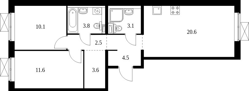 2-комнатная квартира с полной отделкой, 59.8 м2, 7 этаж, сдача 4 квартал 2023 г., ЖК Восточное Бутово, корпус 16 - объявление 1996662 - фото №1