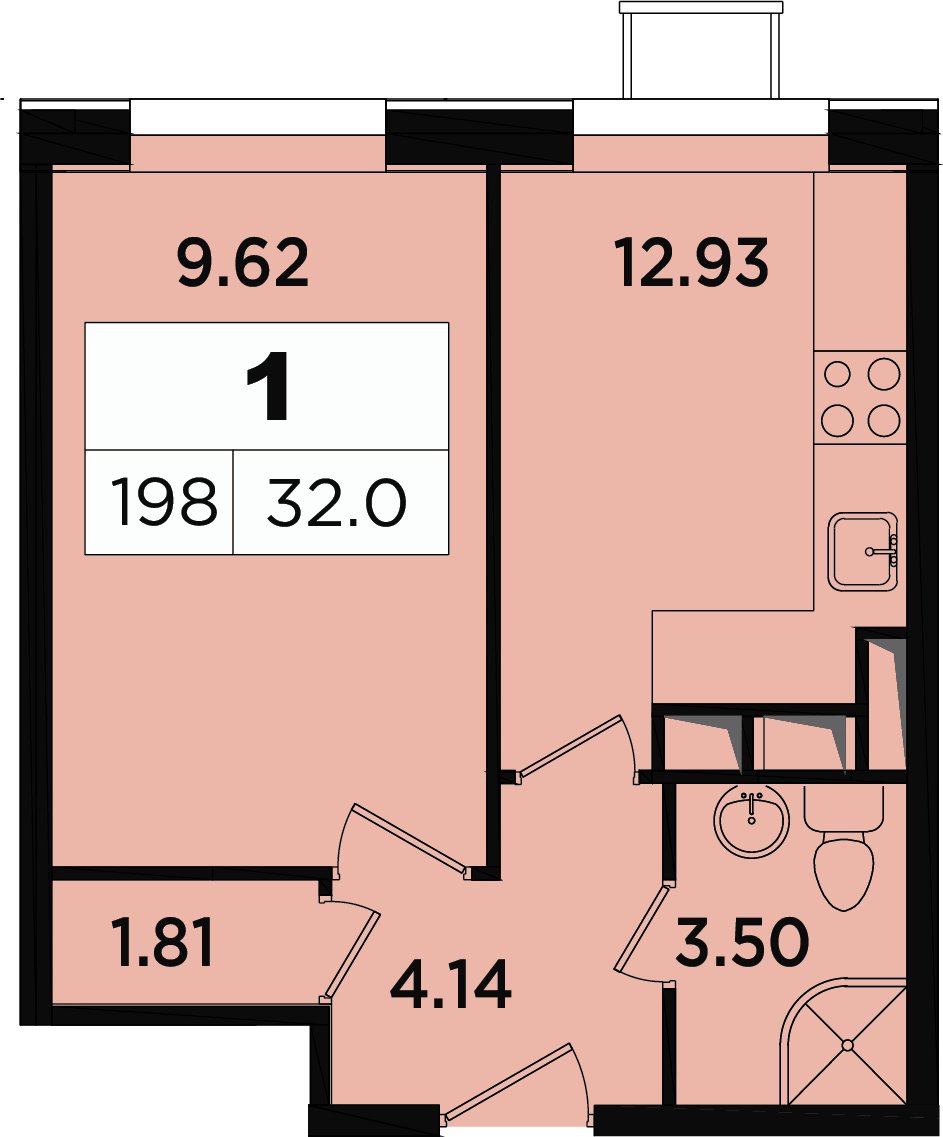 1-комнатные апартаменты без отделки, 30.4 м2, 9 этаж, дом сдан, ЖК Легендарный Квартал на Березовой  аллее, корпус 1 - объявление 2349062 - фото №1
