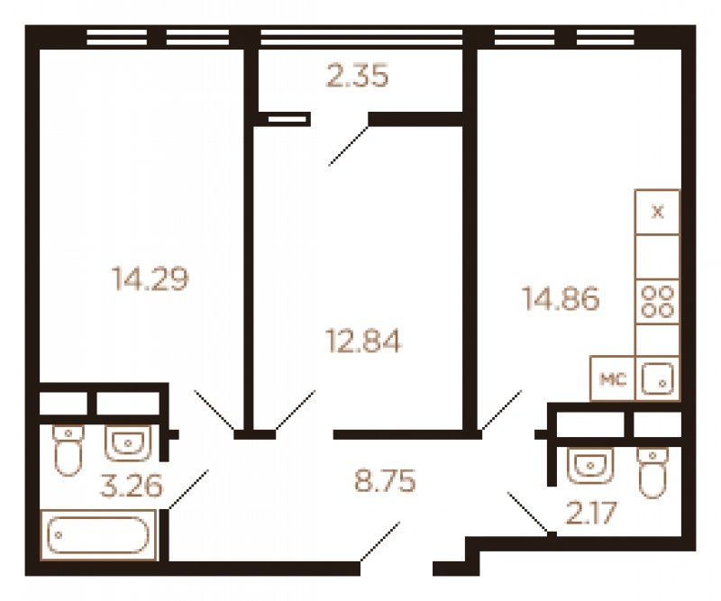 2-комнатная квартира без отделки, 58 м2, 6 этаж, сдача 4 квартал 2022 г., ЖК Миниполис Рафинад, корпус 2 - объявление 1463893 - фото №1