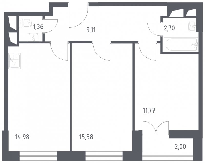 2-комнатные апартаменты с полной отделкой, 57.3 м2, 27 этаж, сдача 3 квартал 2024 г., ЖК Квартал Спутник, корпус 16 - объявление 1541427 - фото №1