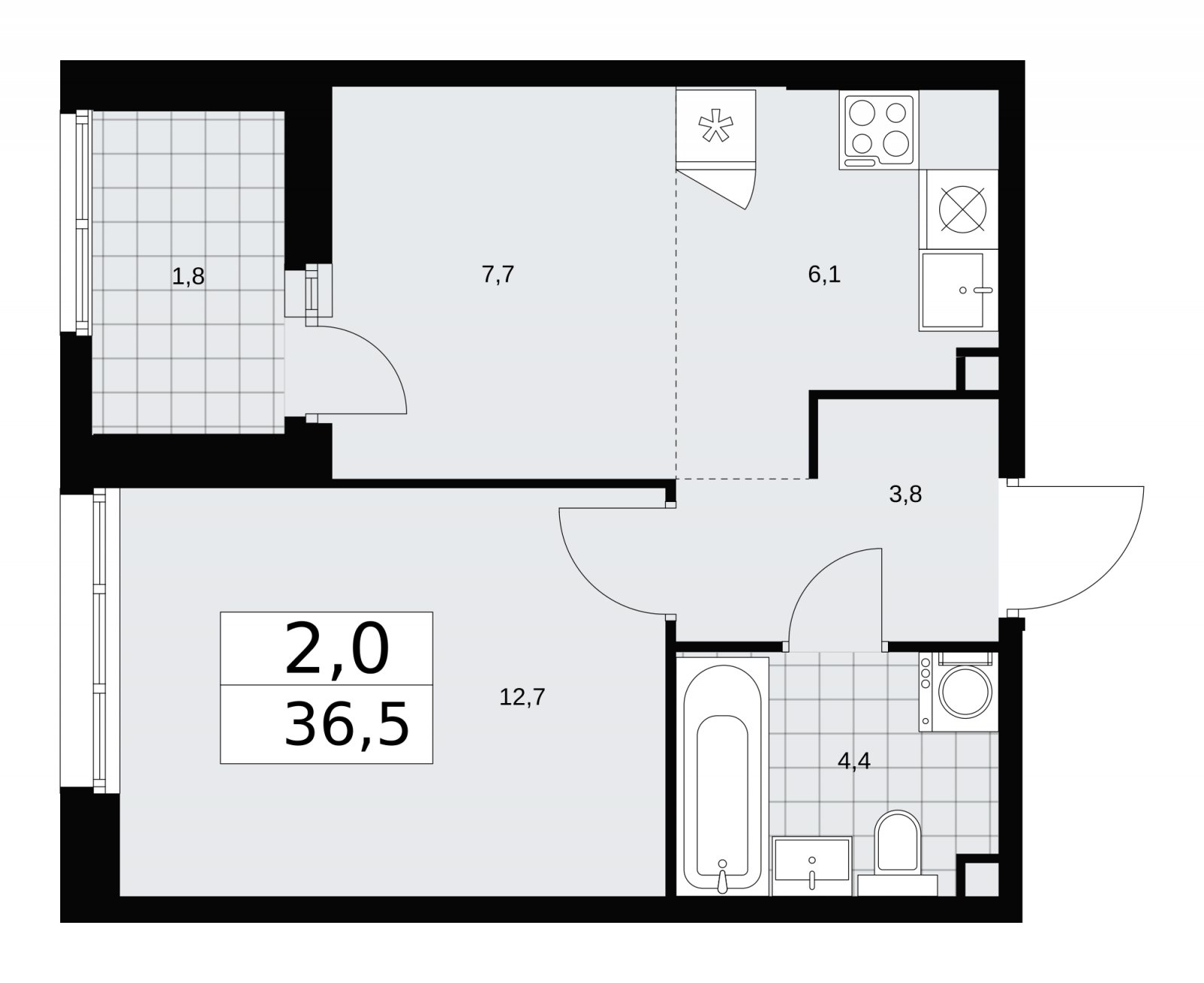 2-комнатная квартира (евро) без отделки, 36.5 м2, 2 этаж, сдача 1 квартал 2026 г., ЖК Дзен-кварталы, корпус 3.1 - объявление 2240697 - фото №1