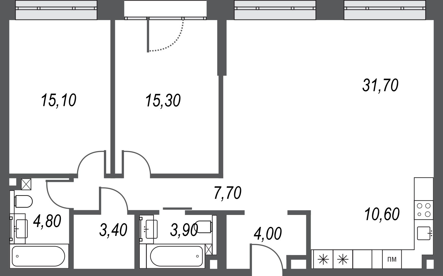 3-комнатная квартира без отделки, 96.6 м2, 24 этаж, дом сдан, ЖК AFI Park Воронцовский, корпус 5 - объявление 2397109 - фото №1
